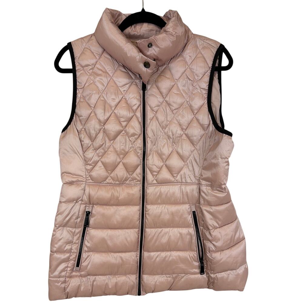 Philosophy Republic Pink Quilted Puffy Vest Black Trim Large